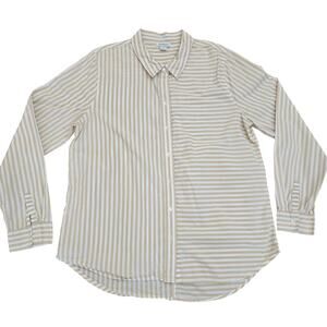 Sundance Tan Beige Striped Button Down Shirt Sz L Cotton Relaxed Fit Minimalist